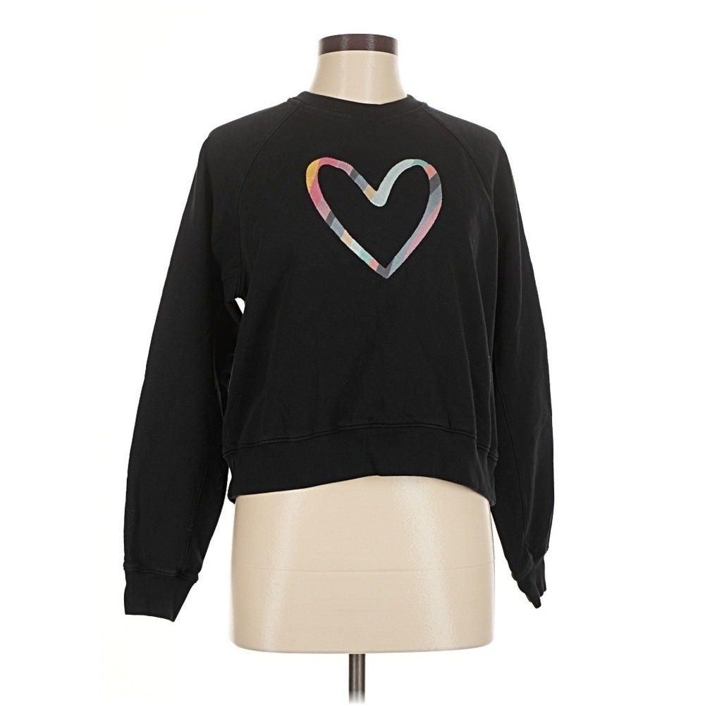 PS Paul‎ Smith Black Organic Cotton Striped Heart Raglan Sweatshirt Womens
